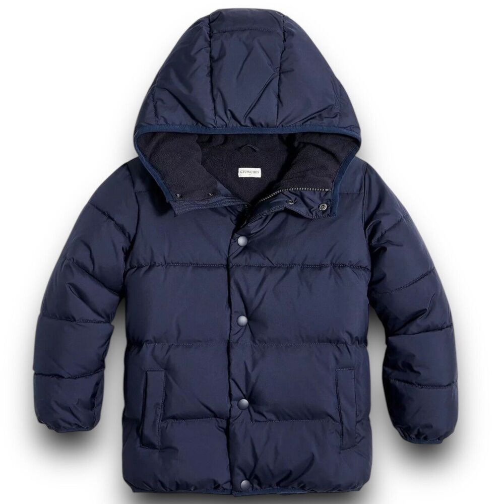 J CREW Crewcuts Boys XXS Navy Blue Hooded‎ Zip Puffer Jacket Winter Coat $168